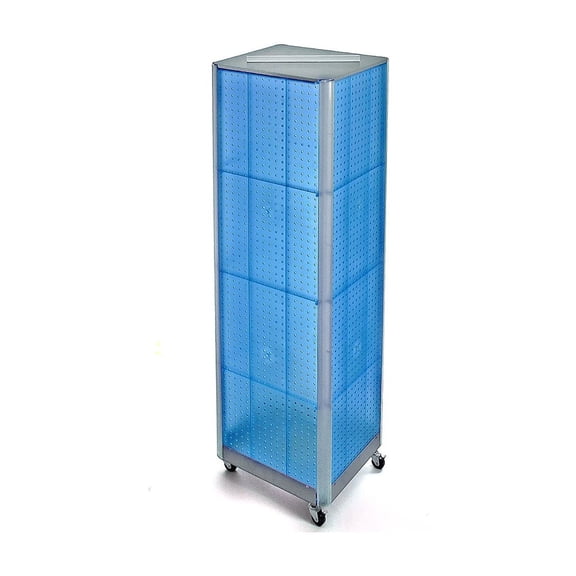 Azar 60"(H) x 16"(W) 4-Sided Pegboard Floor Display With Wheels Blue 700406-BLU