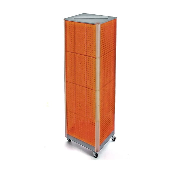 Azar 60"(H) x 16"(W) 4-Sided Pegboard Floor Display With Wheels Orange 700406-ORG