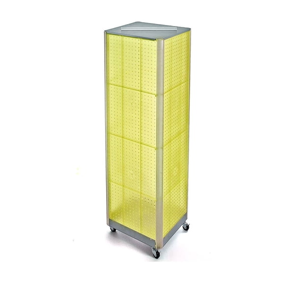Azar 60"(H) x 16"(W) 4-Sided Pegboard Floor Display With Wheels Yellow 700406-YEL