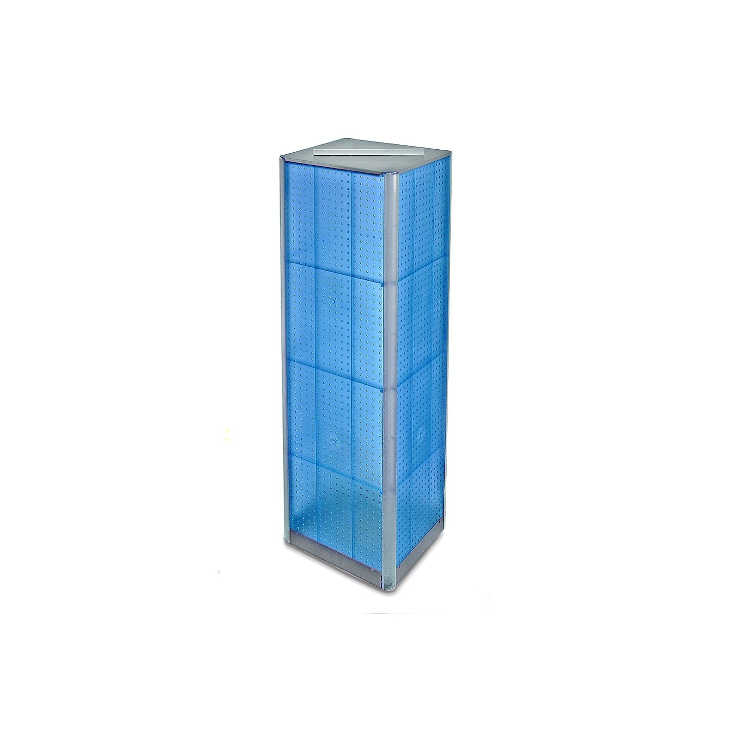 Blue Four-Sided Pegboard Tower Floor Display with Metal Base