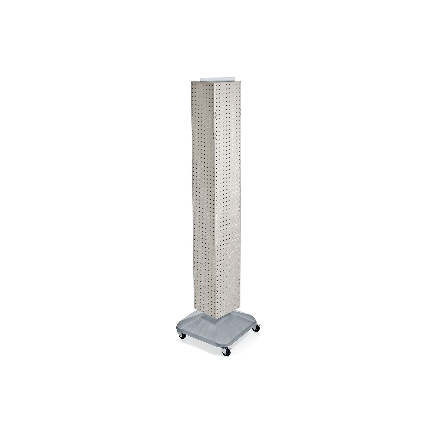 White Four-Sided Pegboard Display with Wheeled Base