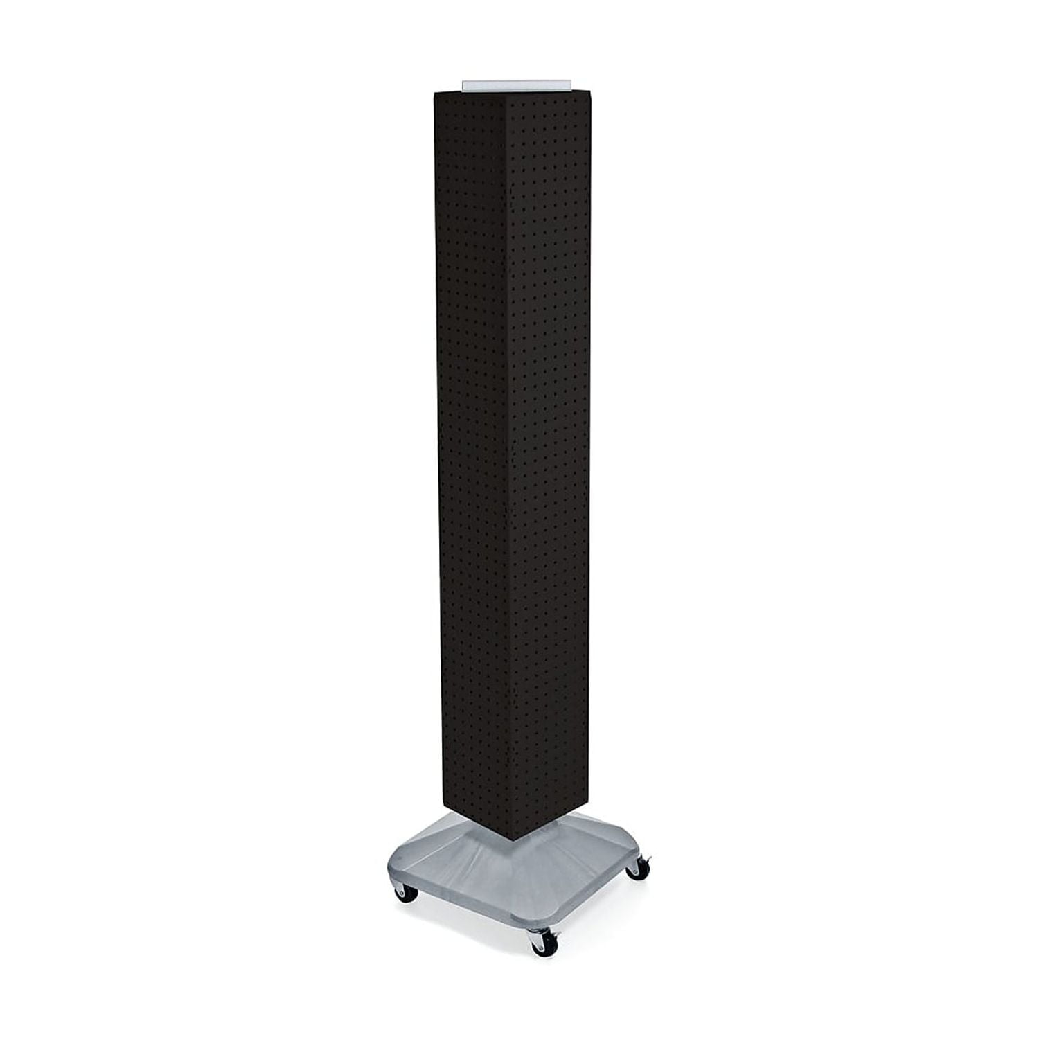 Black Plastic Four-Sided Pegboard Floor Display with Wheeled Base