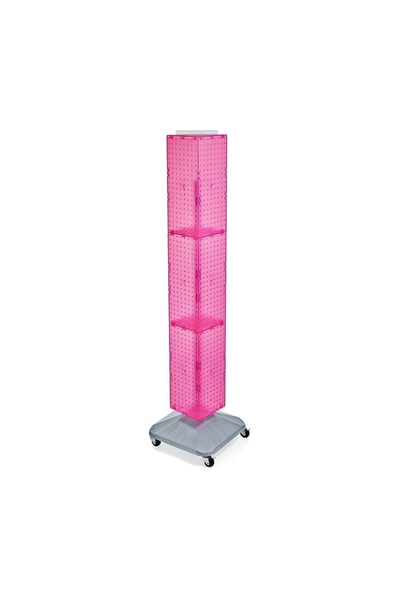 Four-Sided Pegboard Floor Display on Wheeled Revolving Base. Spinner Rack Tower. Panel Size: 8"W x 60"H