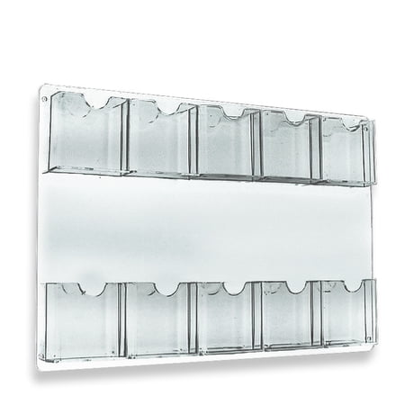 Ten Pocket Tri-Fold Wall Rack. Clear Acrylic Wall Mount Brochure Holder for Tri-Fold Size Pamphlets, Vertical Alignment, Overall Size: 23.75"W x 15.75"H, 2-Pack
