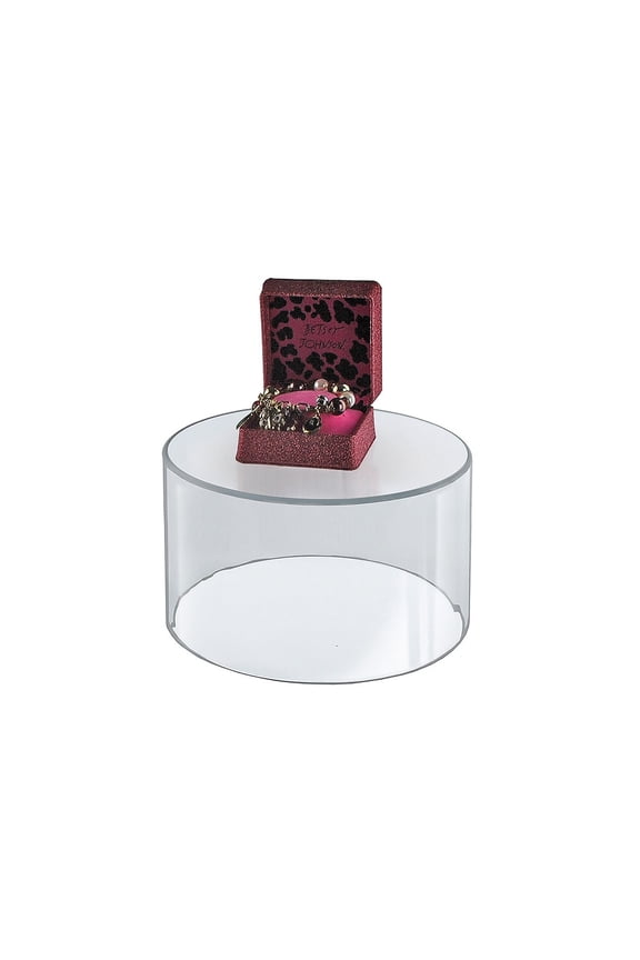 Clear Acrylic Cylinder Display, Plastic Round Container and Riser, 10"W x 8"H