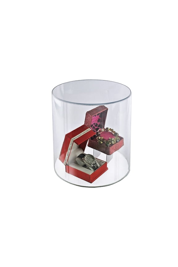 Clear Acrylic Cylinder Display, Plastic Round Container and Riser, 8"W x 10"H