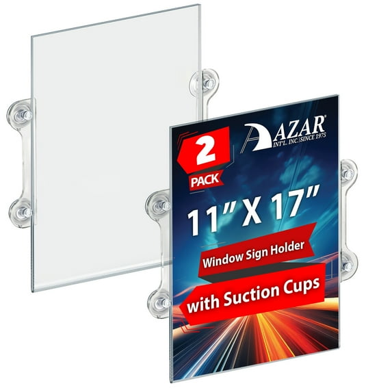 Clear Acrylic Window/Door Sign Holder Frame with Suction Cups 11"W x 17''H, 2-Pack