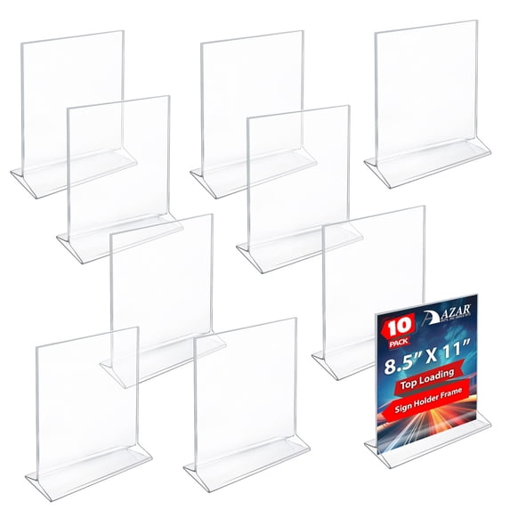 Top Loading Clear Acrylic T-Frame Sign Holder 8.5" Wide x 11'' High-Vertical/Portrait, 10-Pack