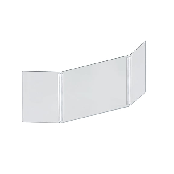Small 46" wide x 18" high Clear Acrylic Tri Fold PLEXIGLASS Protective Shield, Sneeze Guard, Personal Barrier, adjustable heights for pass through on the bottom