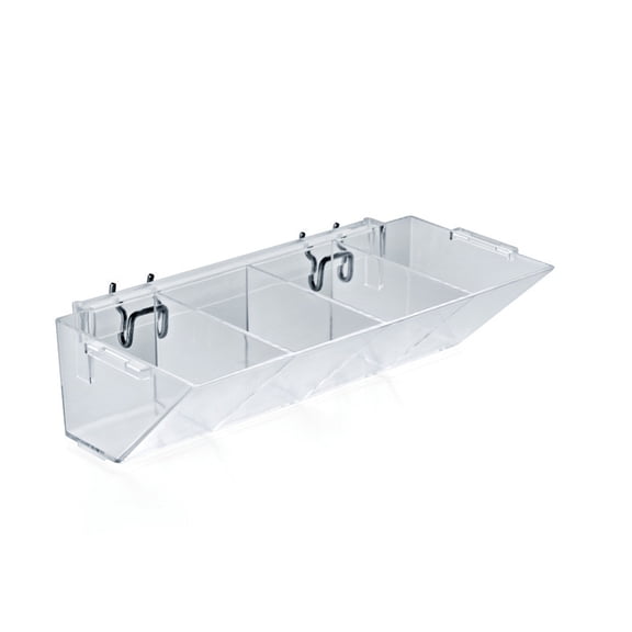 4-Compartment Storage Tray 10.5" W x 5" D x 3" H with 2 U-Hooks for Pegboard, Slatwall or Counter, 2-Pack