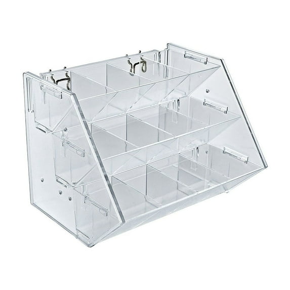 Three-Tier Shelf, 12 Compartment Hanging Step Display Pegboard, Slatwall or Counter