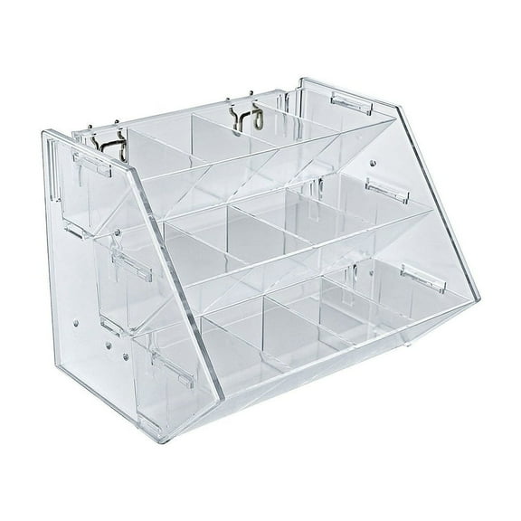 Three-Tier Shelf, 12 Compartment Hanging Step Display Pegboard, Slatwall or Counter