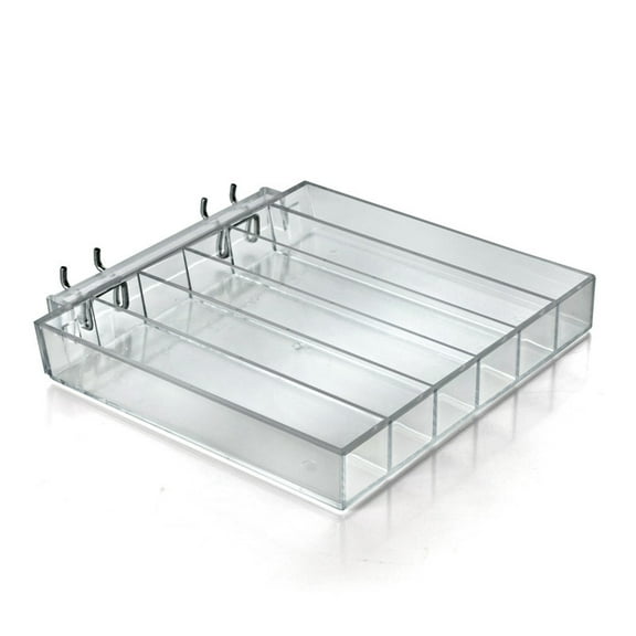 Six Compartment Acrylic Tray for Pegboard / Slatwall / Counter, 2-Pack