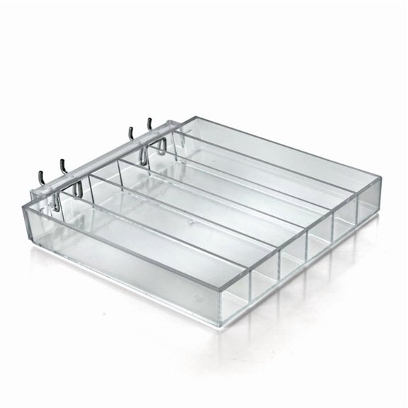 Six Compartment Acrylic Tray for Pegboard / Slatwall / Counter, 2-Pack