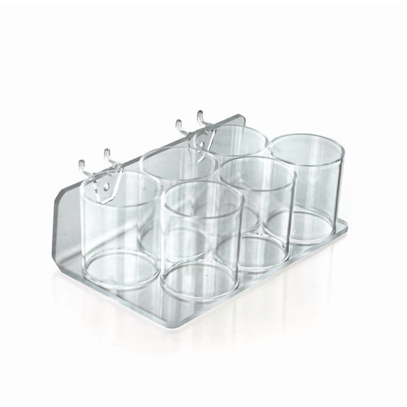 Clear Acrylic Six Cup Holder for Pencils, Pens, or Brushes, Cosmetic Pen Cup Display Organizer, for Pegboard and Slatwall, 2-Pack