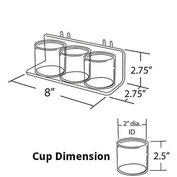 Azar Displays 225591-2Pack 8" W x 2.75" D x 2.75" H 3-Cup Tray for Pegboard and Slatwall (2 Pack)