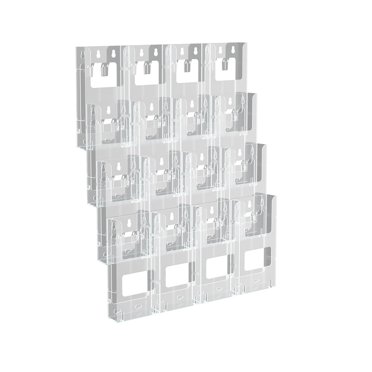 Azar Displays 252324 16-Pocket Trifold Brochure Wall Mount Display - Crystal Styrene, 4.125" X 9"