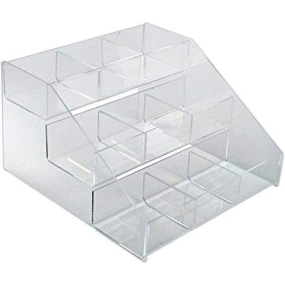 Azar Displays 326039 Three-Tier Counter with 9-Compartment Counter Step Display, 12" W x 11.75" D x 7.125" H