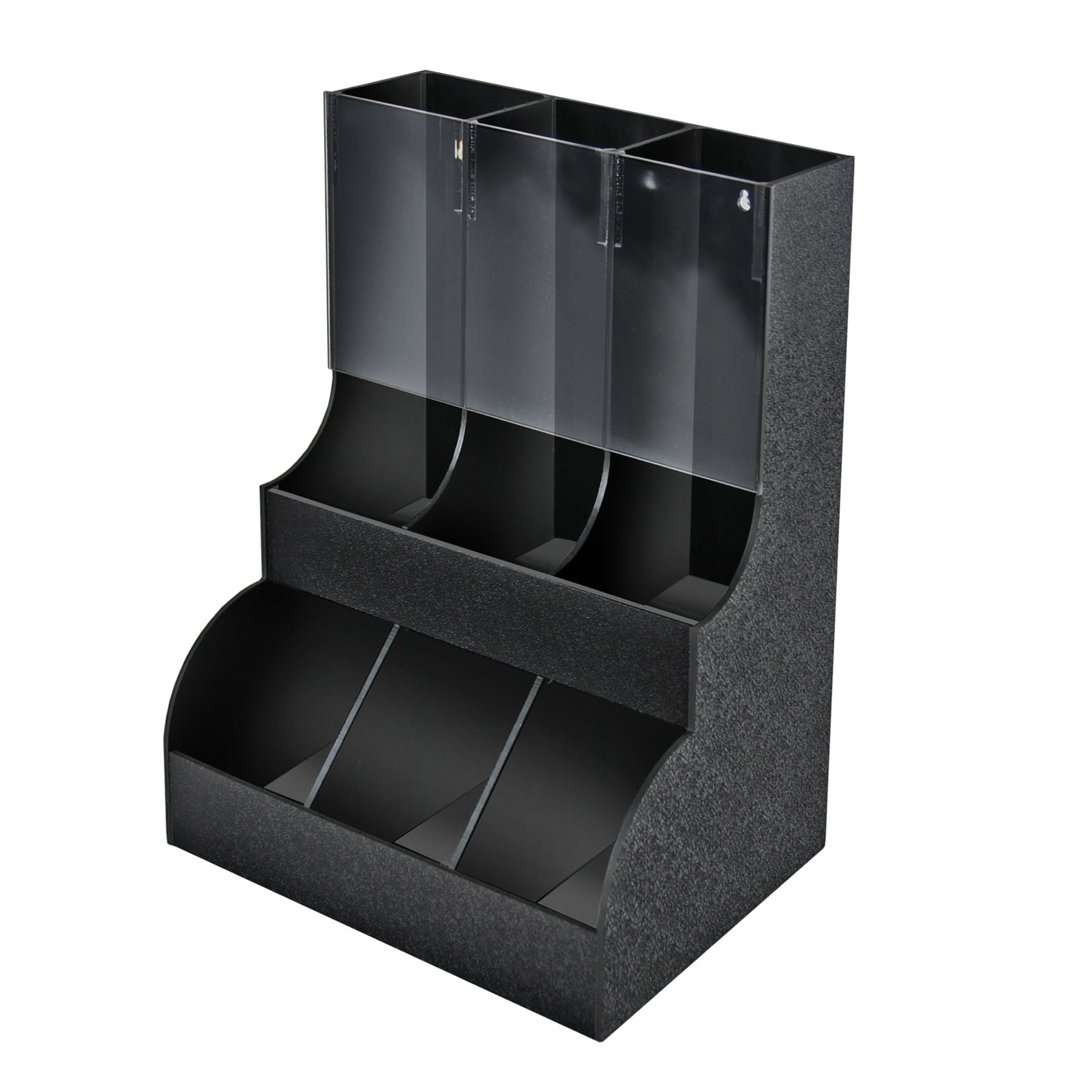 Black Six Compartment Two-Tiered Condiment Organizer with Clear Front