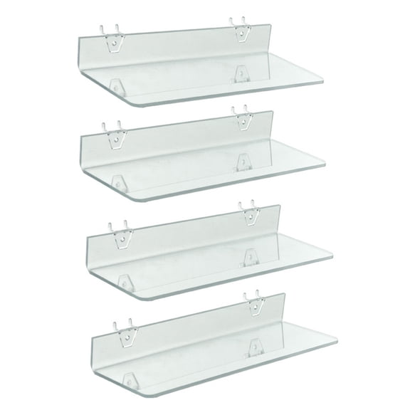 Clear Acrylic Shelf for Pegboard & Slatwall 16" x 4" x 2", 4-Pack