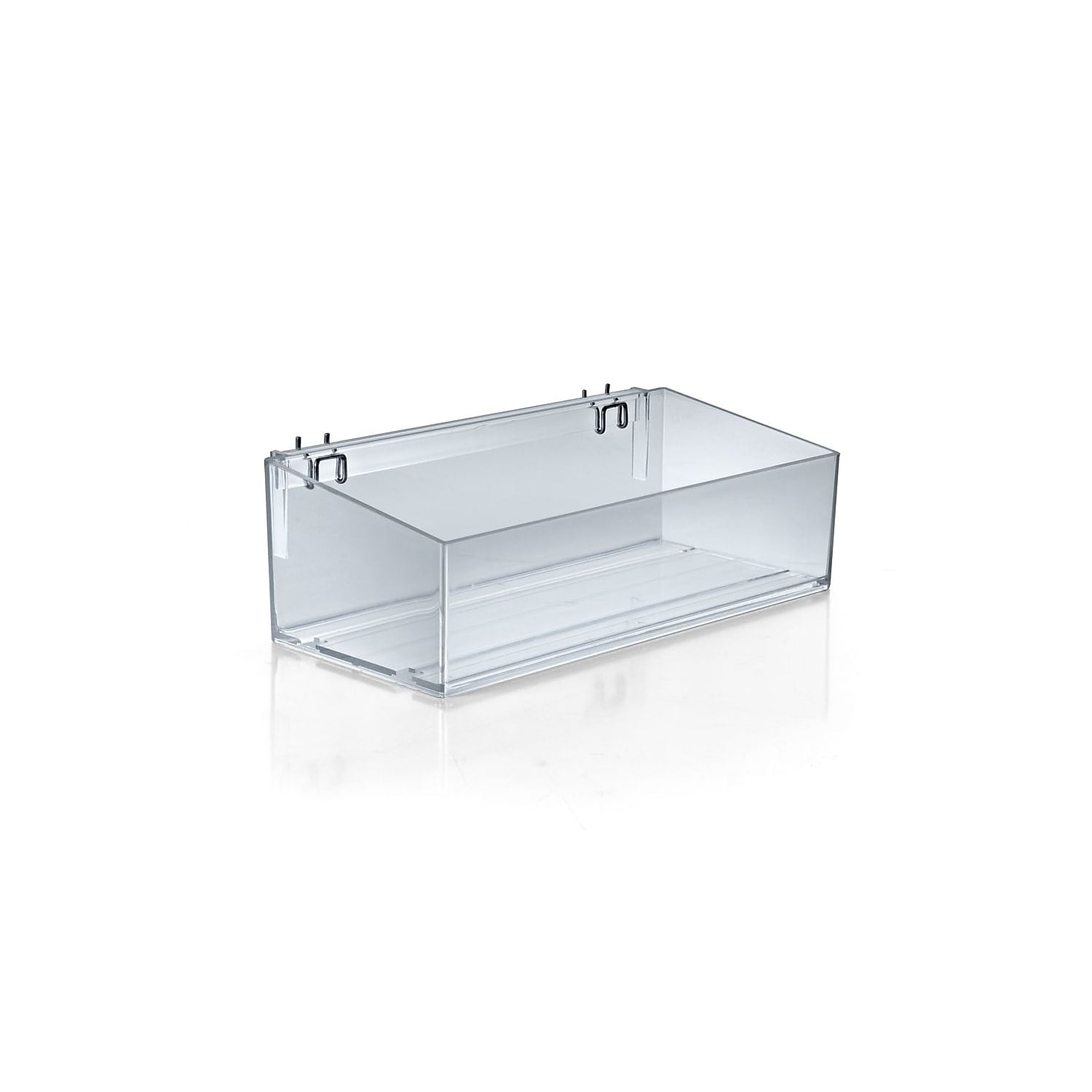 Clear Acrylic 16" Wide Storage Bin with Metal Hooks