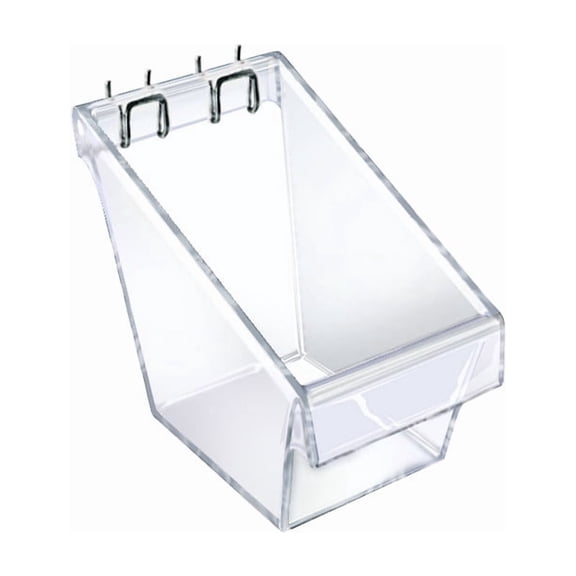 Mini Clear Plastic Molded Bucket, Storage Container Bin for Pegboard, Slatwall, or Counter with 2 Metal U-Hooks, Size: 4" W x 6.875" D x 5.87"H, 4-Pack