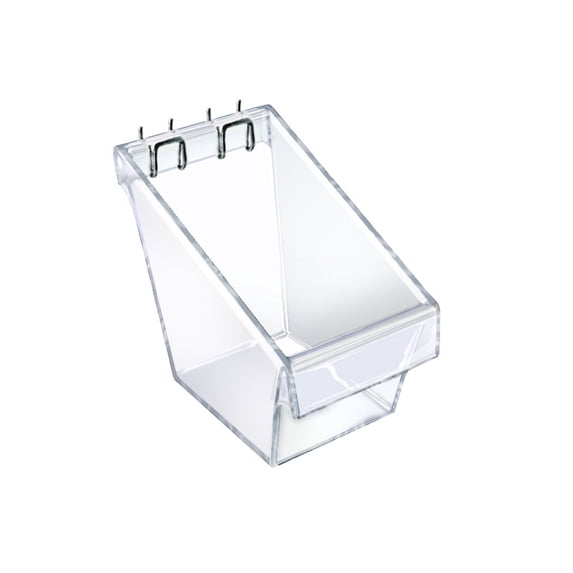 Mini Clear Plastic Molded Bucket, Storage Container Bin for Pegboard, Slatwall, or Counter with 2 Metal U-Hooks, Size: 4" W x 6.875" D x 5.87"H, 4-Pack