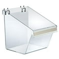 thumbnail image 1 of Large Clear Plastic Molded Bucket, Storage Container Bin for Pegboard, Slatwall, or Counter with Label Holder on Front and 2 Metal U-Hooks, Size: 8"W x 9"D x 9"H, 4-Pack, 1 of 4