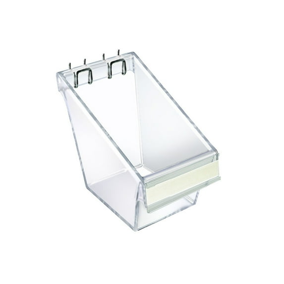 Mini Clear Plastic Molded Bucket, Storage Container Bin for Pegboard, Slatwall, or Counter with Label Holder on Front and 2 Metal U-Hooks, Size: 4" W x 6.875" D x 5.87"H ,4-Pack
