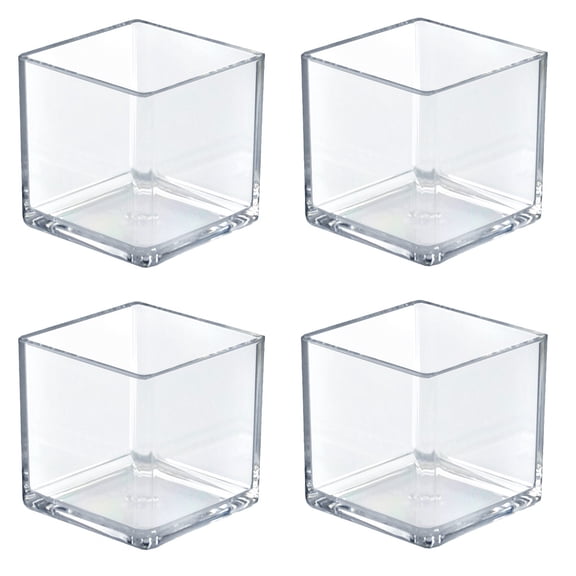 4" Deluxe Clear Acrylic Square Cube Bin for Counter, 4-Pack