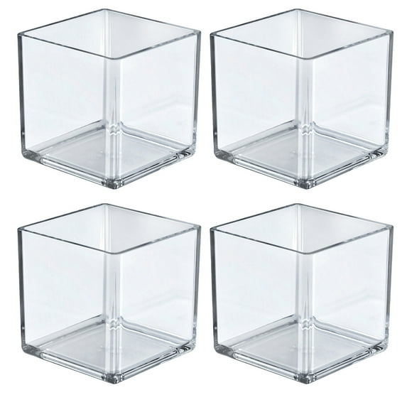 5" Deluxe Clear Acrylic Square Cube Bin for Counter,4-Pack
