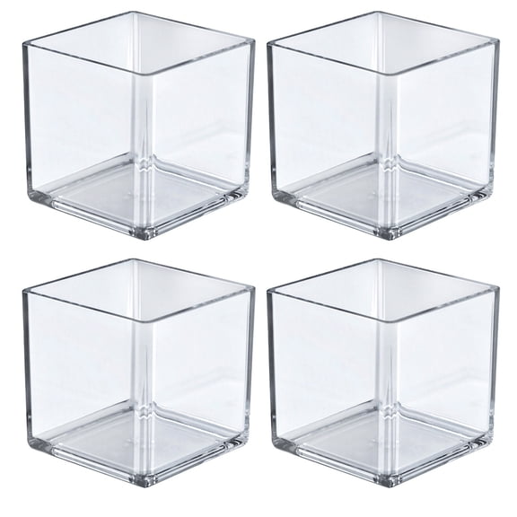 5" Deluxe Clear Acrylic Square Cube Bin for Counter,4-Pack