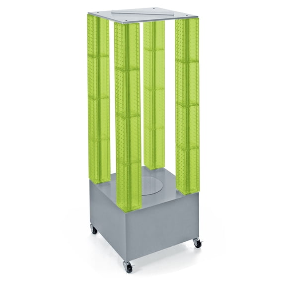 Multi-Tower Pegboard Floor Display on Wheeled Base. Panel Size: 4"W x 48"H