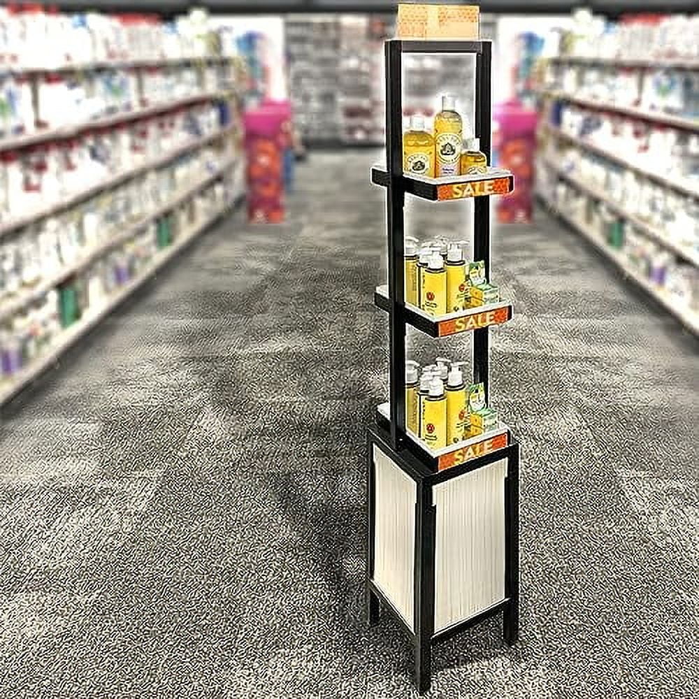 Azar Displays, 655000, Retail Display Tower with 3 Tiers, Tall Cosmetic Shelves, Beauty Display Stand for Salon Retail Products with Signage, No Tools Required, 5 Ft Height, Black