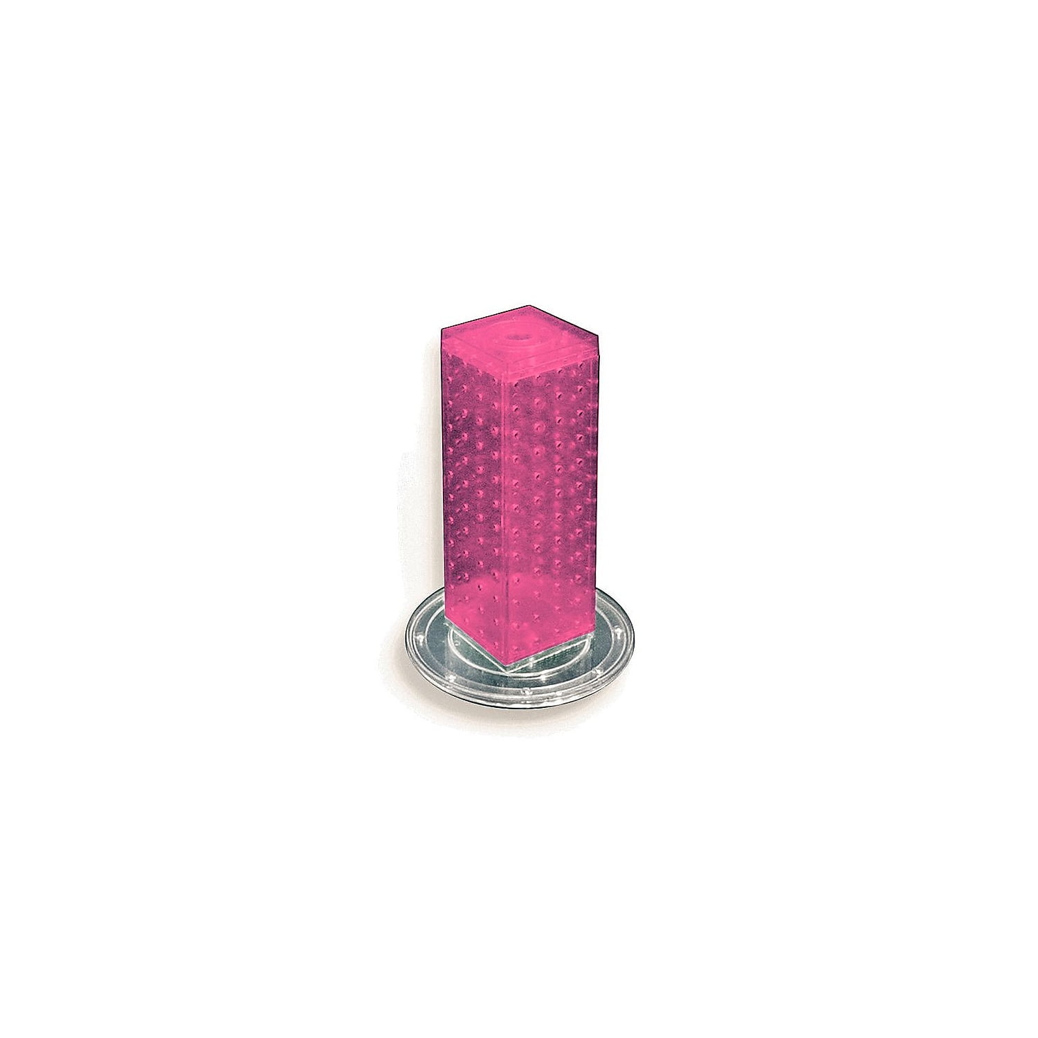 Compact Pink Revolving Pegboard Display Tower with 9" Base