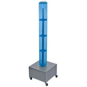 Azar Displays 700224-BLU Blue Four-Sided Pegboard Tower Floor Display on Revolving Wheeled Metal Base. Spinner Rack Tower. Panel Size: 4"W x 48"H
