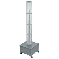 Four-Sided Pegboard Tower Floor Display on Revolving Wheeled Metal Base. Spinner Rack Tower. Panel Size: 4"W x 48"H
