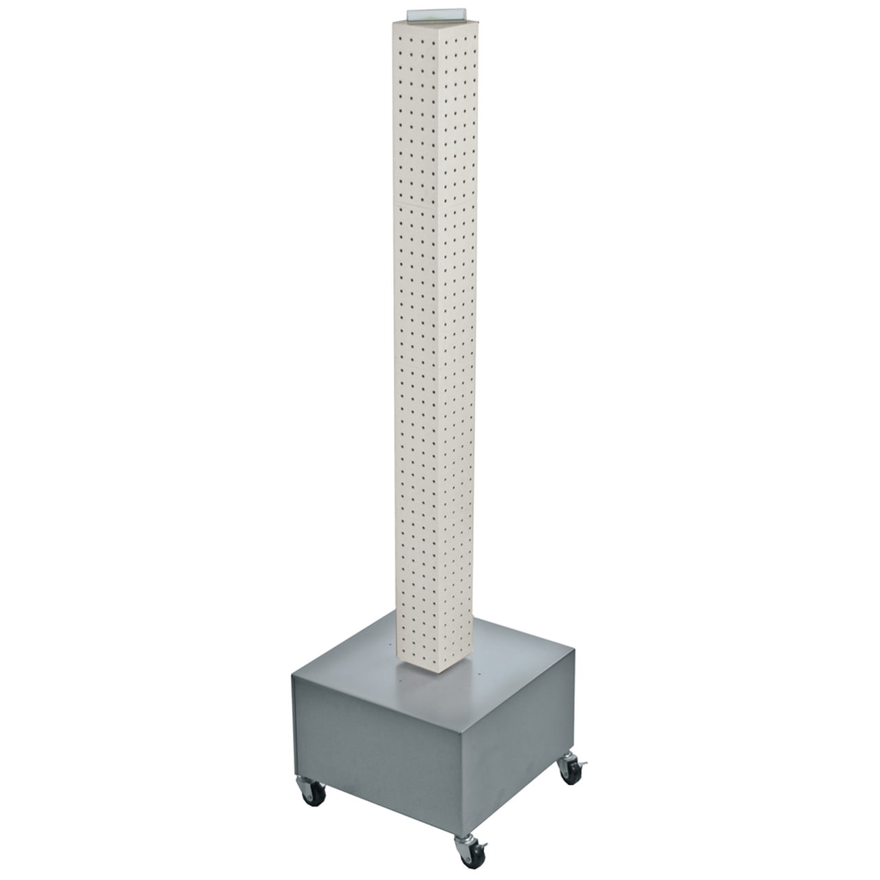 White Four-Sided Pegboard Tower Display with Metal Base