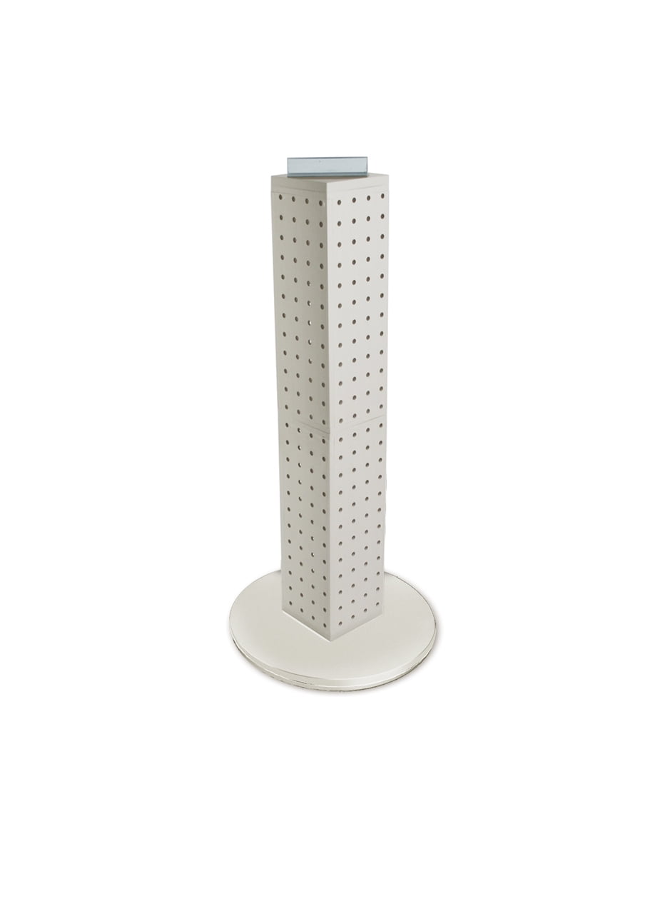 White Four-Sided Revolving Pegboard Display Tower
