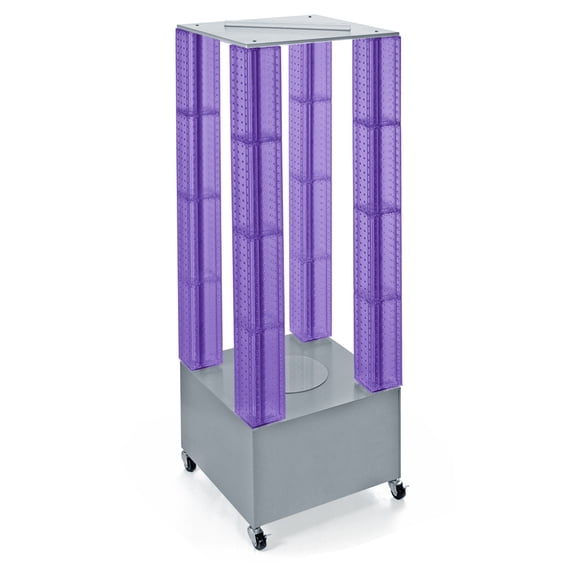 Multi-Tower Pegboard Floor Display on Wheeled Base. Panel Size: 4"W x 48"H