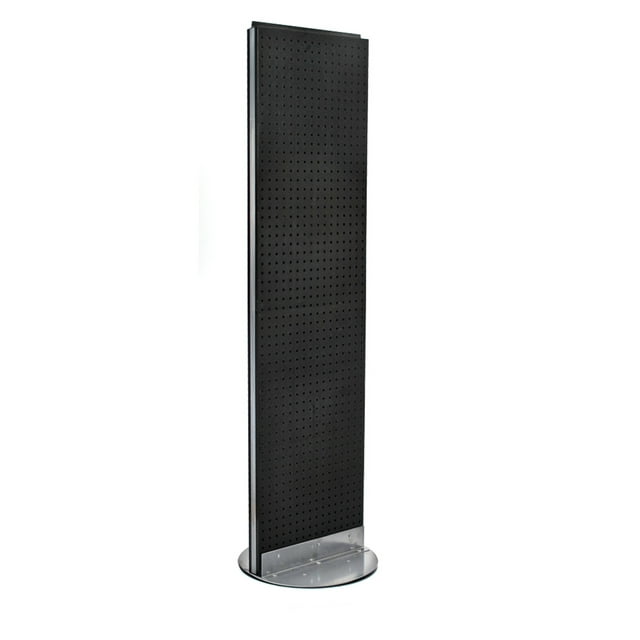 Azar Displays 700250-BLK Black Two-Sided Pegboard Floor Display on Revolving Base. Spinner Rack Stand. Panel Size: 16"W x 60"H