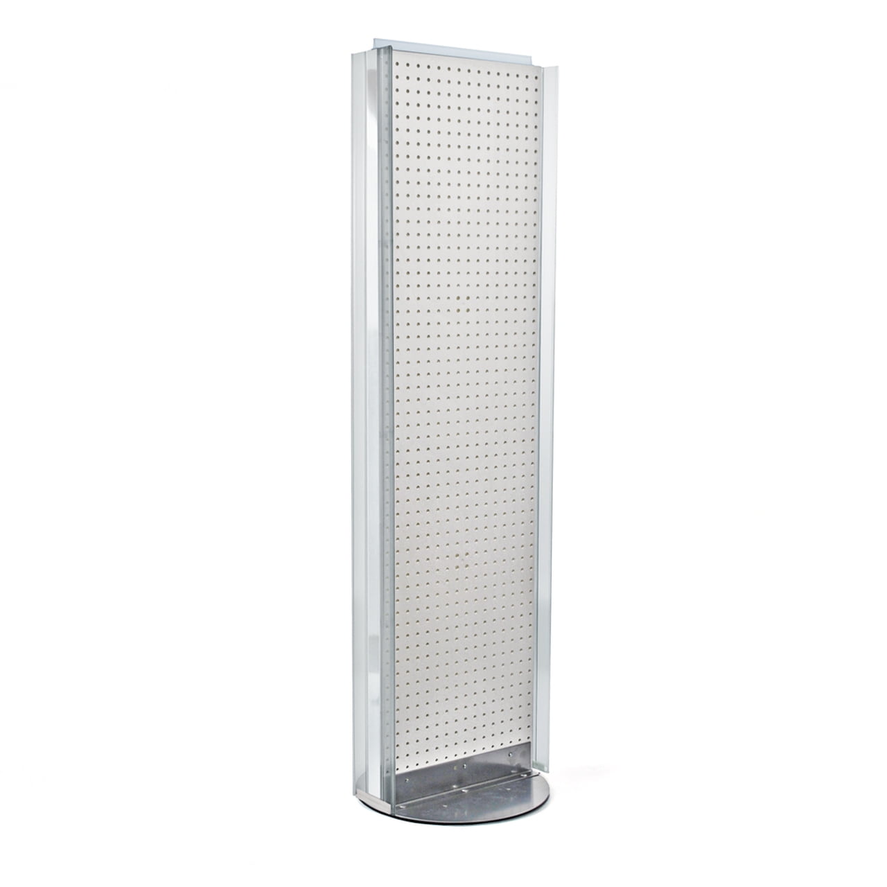 White Two-Sided Pegboard Floor Display with Revolving Base