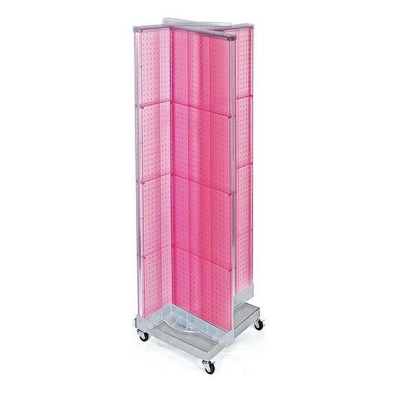 Pinwheel Pegboard Floor Display on Revolving Wheeled Base. Spinner Rack Stand. Panel Size: 16"W x 60"H