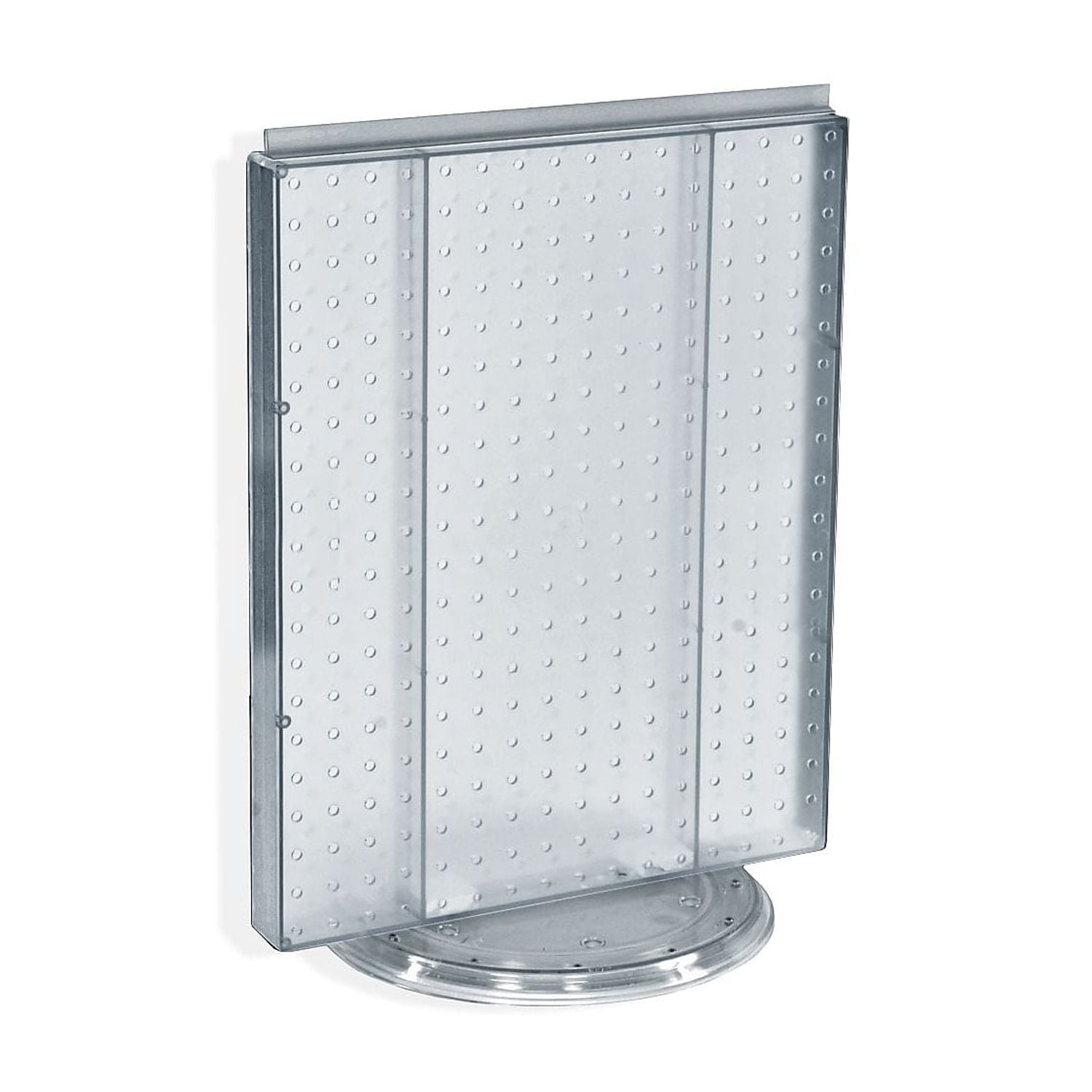 Clear Revolving 16"W x 20.25"H Countertop Pegboard Display with T-Strip Sign Holder