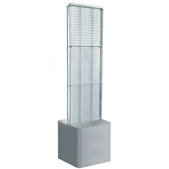 Two-Sided Pegboard Floor Display on Adjustable Studio Base. Panel Size: 16"W x 60"H