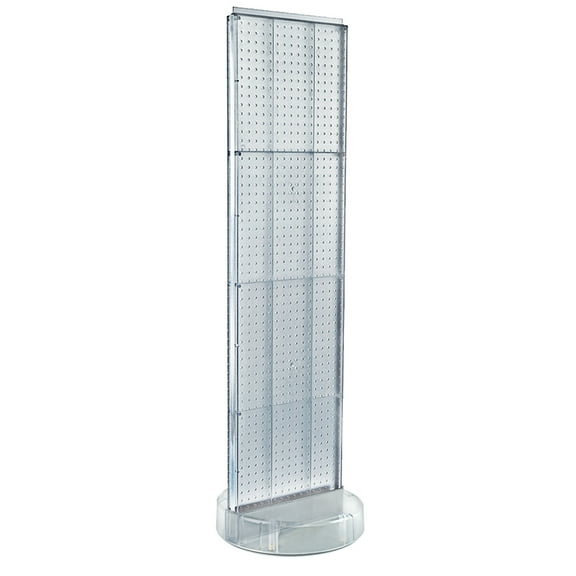 Two-Sided Pegboard Floor Display On a Revolving Round Studio Base: Spinner Rack Stand. Panel Size: 16"W x 60"H