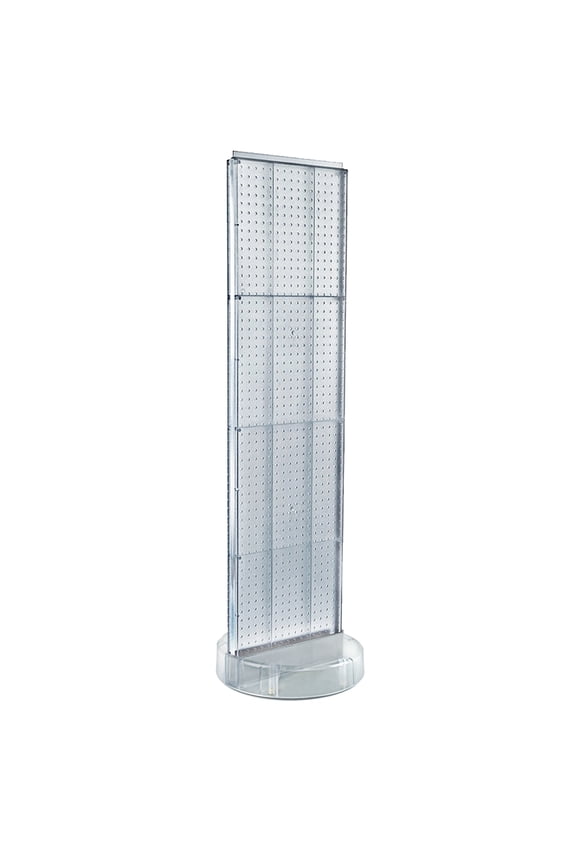 Two-Sided Pegboard Floor Display On a Revolving Round Studio Base: Spinner Rack Stand. Panel Size: 16"W x 60"H