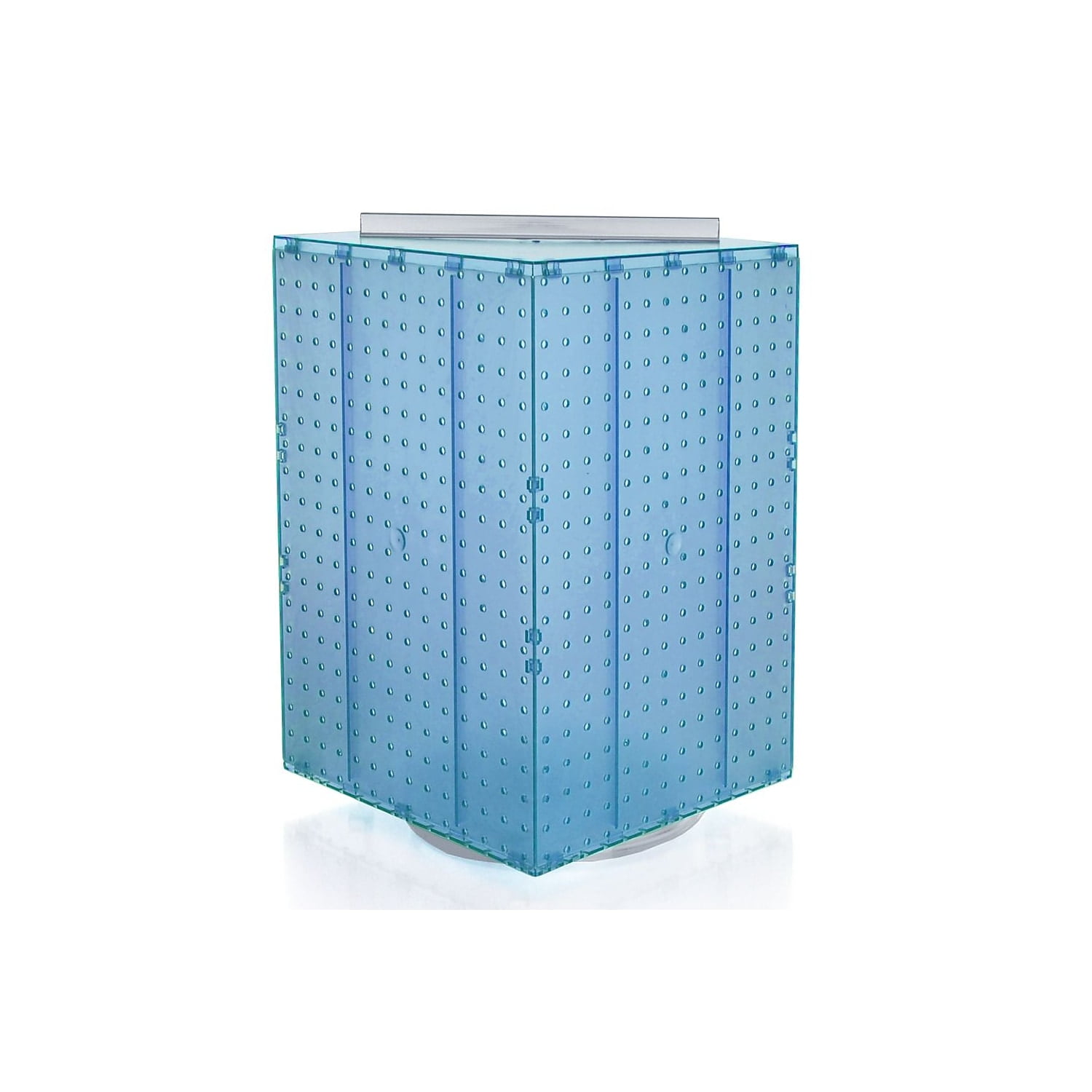 Blue Four-Sided Revolving Pegboard Counter Display with Clear Base