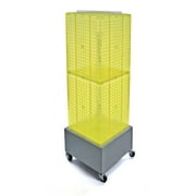 Azar Displays 701415-YEL Yellow Four-Sided Pegboard Tower Floor Display on Metal Wheeled Base. Spinner Rack Stand. Panel Size: 14"W x 40"H