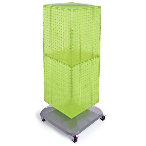 Four-Sided Pegboard Tower Floor Display on Revolving Wheeled Base. Spinner Rack Stand. Panel Size: 14"W x 40"H